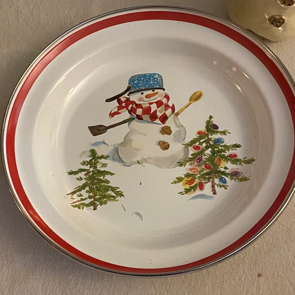 Mitford Snowman Festive Tin Plate with Red Rim